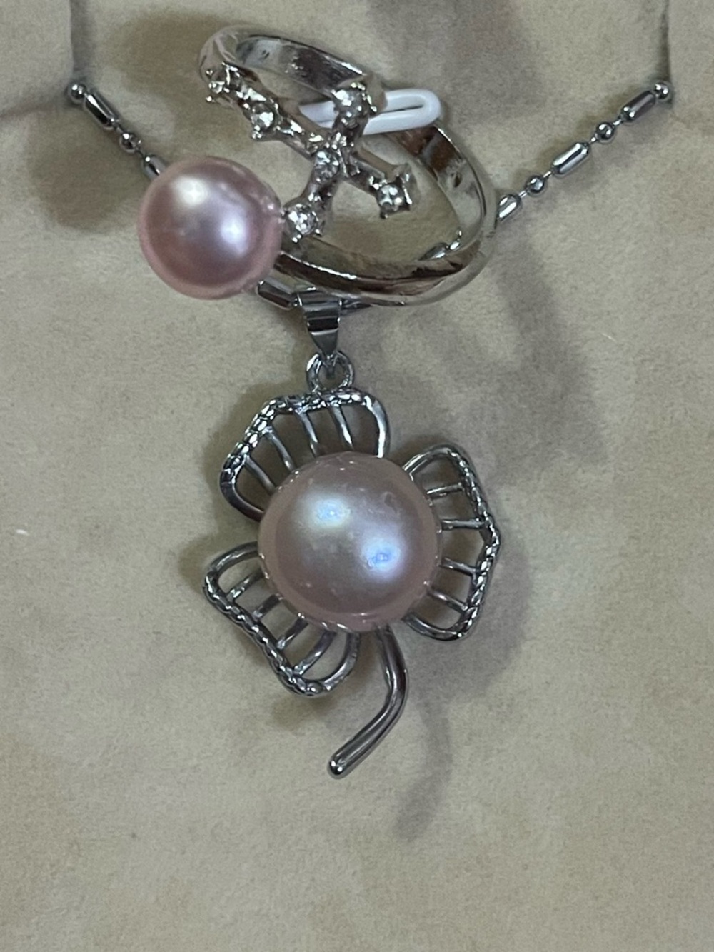 Natural Purple South Sea Cultured Pearl Necklace 18” & Adjustable Ring